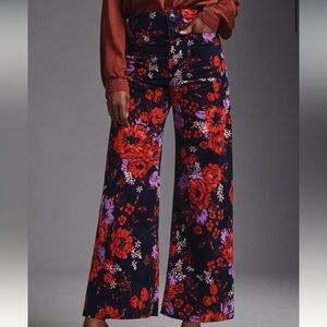 Maeve by Anthropologie The Colette Wide-Leg Velvet Cropped Floral Pant